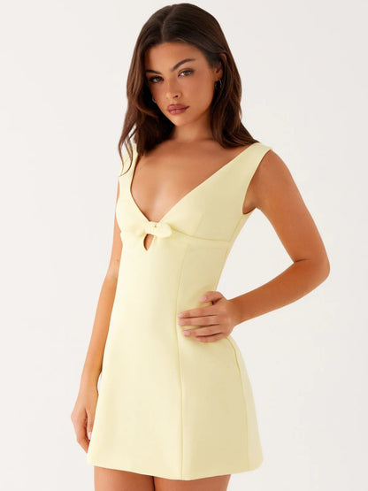 YELLOW V-NECK SLEEVELESS MINI DRESS